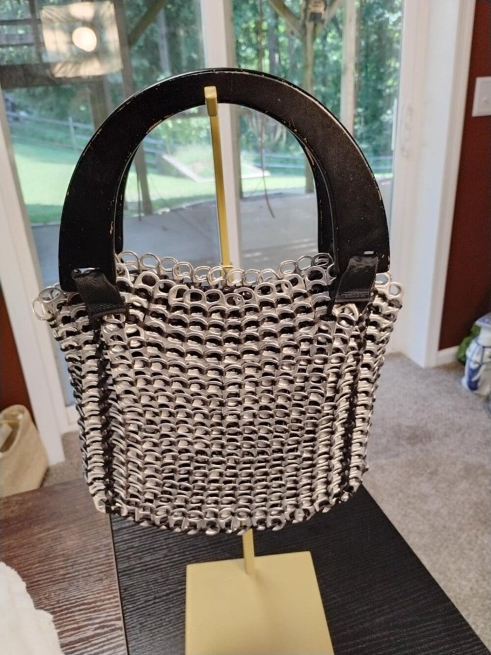 Handmade Recycled Soda Can Pull Tab Handbag Black Silver